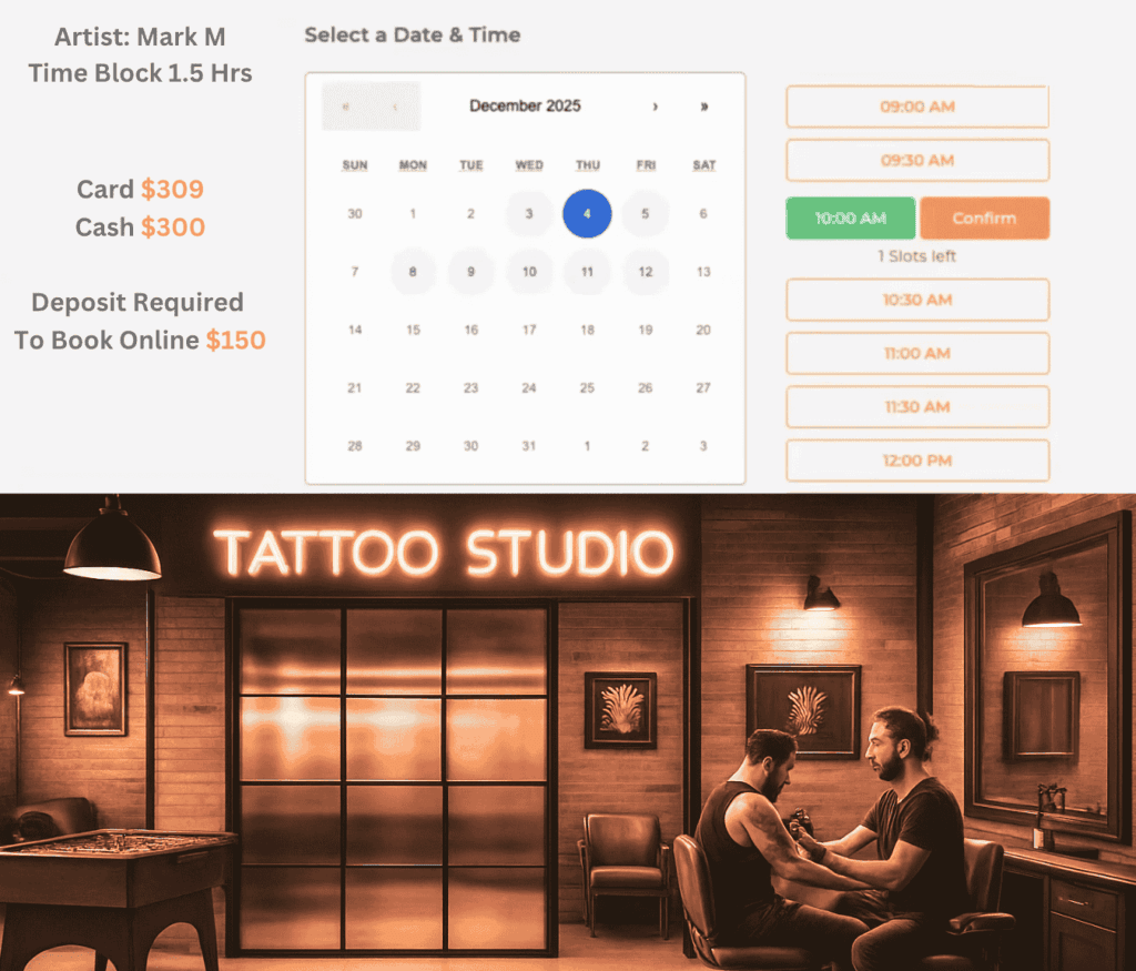 Tattoo Stack Studio Booking Software